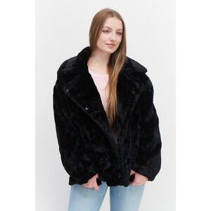 NVLT NWT Women‎ Textured Soft Shell Jacket Black Biker Oversized Buckle Vegan S